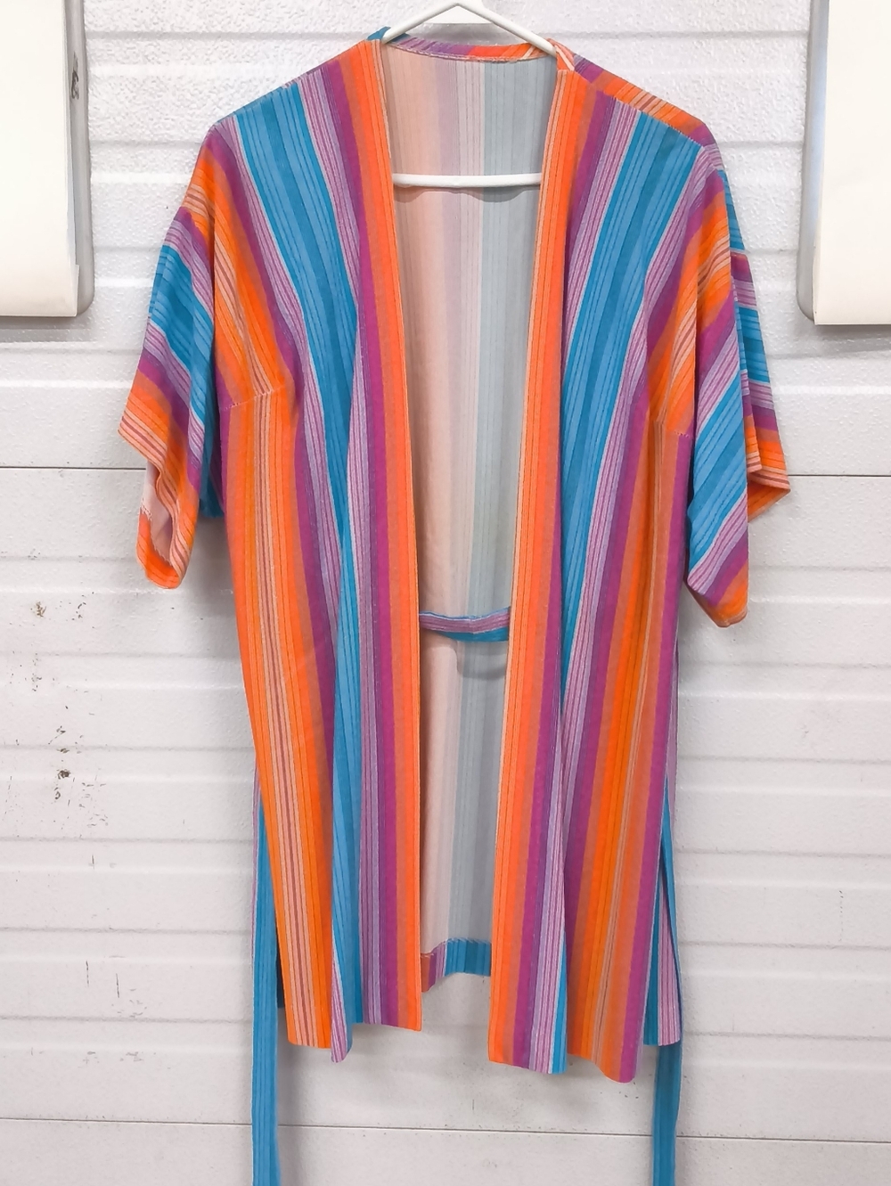 Vintage 70s Rainbow Vertical Stripe Robe - Retro Boho Duster